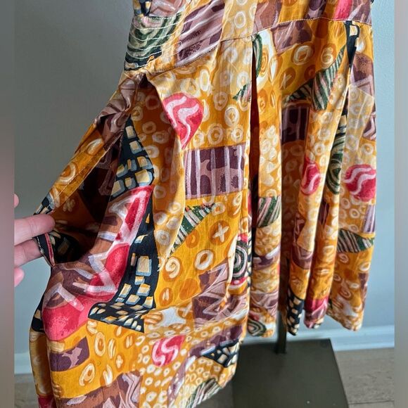 Vintage MODA Intl 90s Mini Dress Abstract Print India Cotton Button Front - Picture 4 of 12